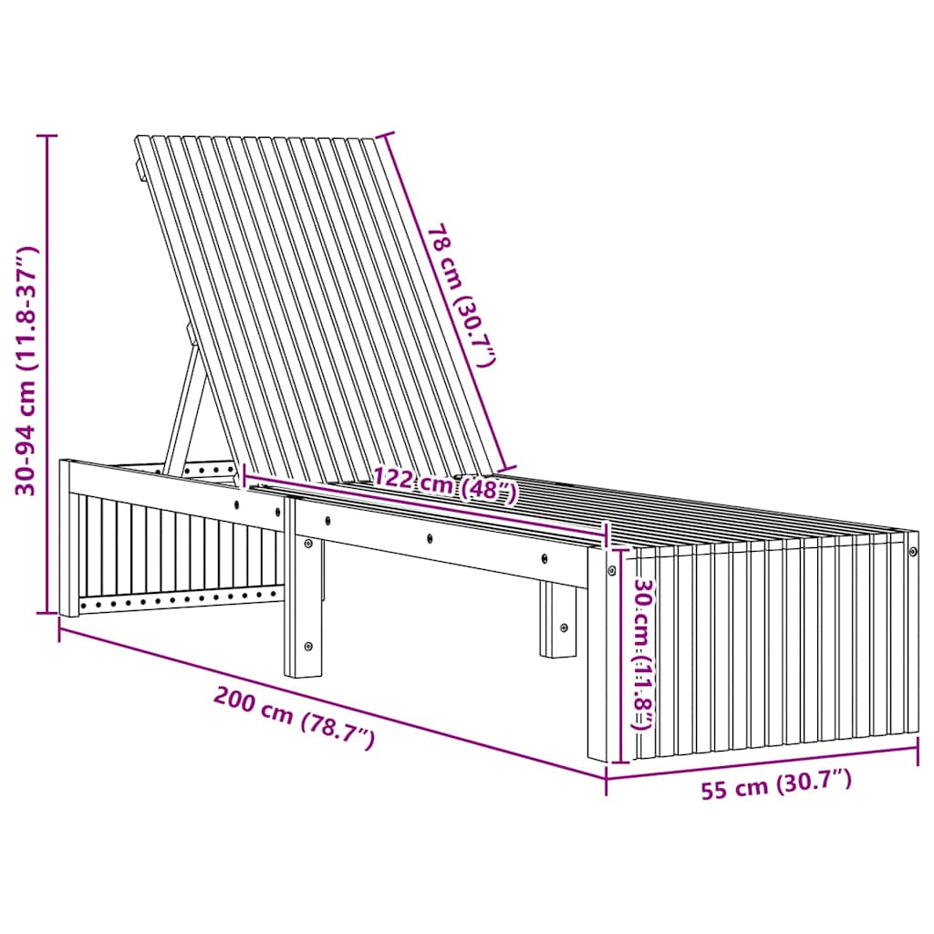Solstol Brun 55 x 200 x 94cm Massivt akacietræ