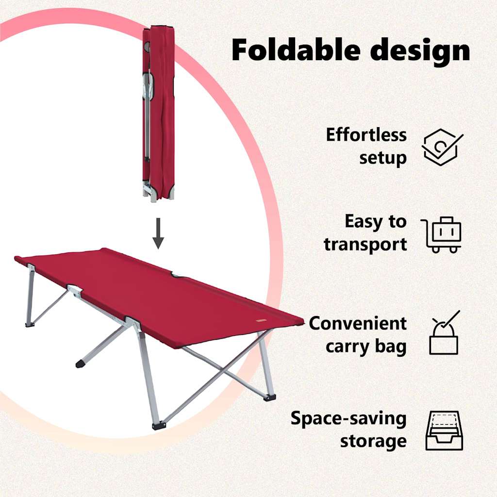 Foldende Camping Seng Rød 194 x 62,5 x 42,5 cm Oxford og Stål