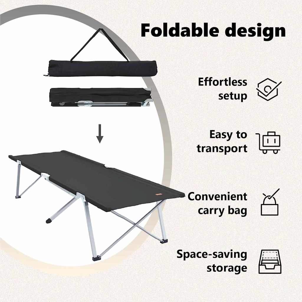 Foldende Camping Seng 2 pcs Sort 194 x 62,5 x 42,5 cm