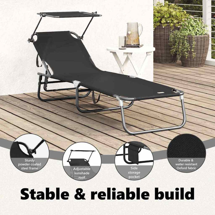 Foldestol Sort 190 x 57 x 81 cm oxford