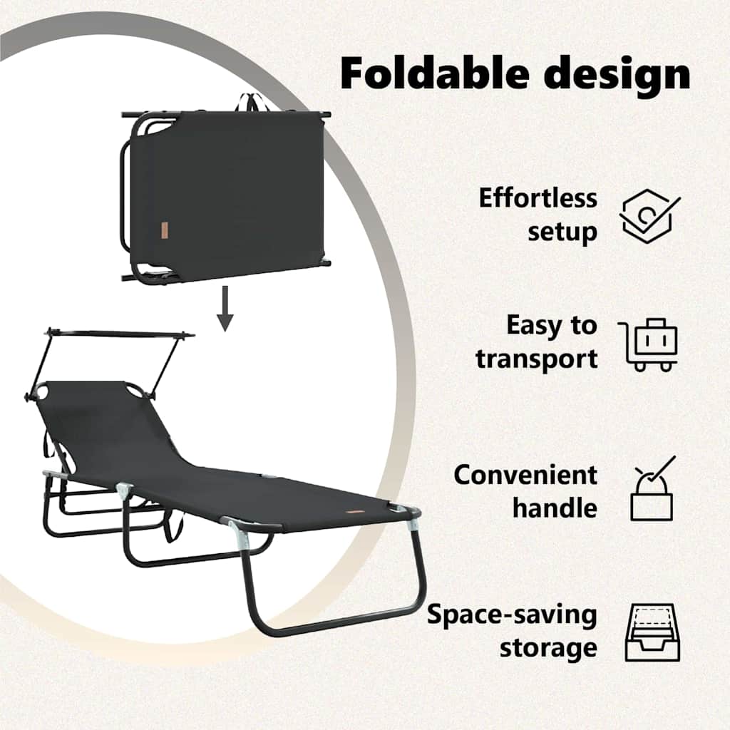 Foldestol Sort 190 x 57 x 81 cm oxford
