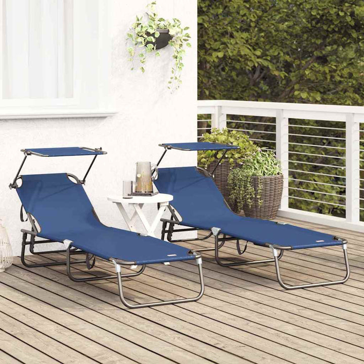 Foldestol 2 pcs Blå 190 x 57 x 81 cm oxford