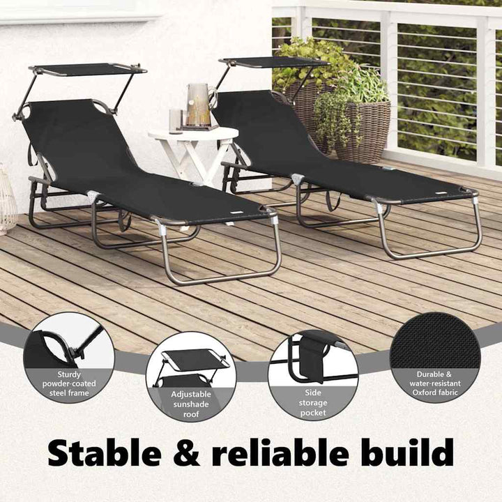 Foldestol 2 pcs Sort 190 x 57 x 81 cm oxford