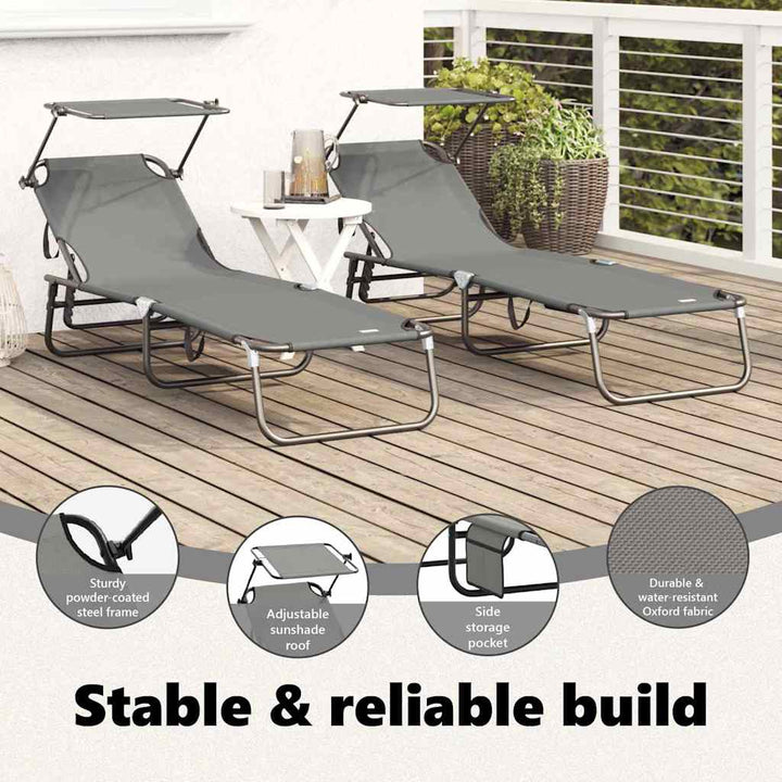 Foldestol 2 pcs Grå 190 x 57 x 81 cm oxford
