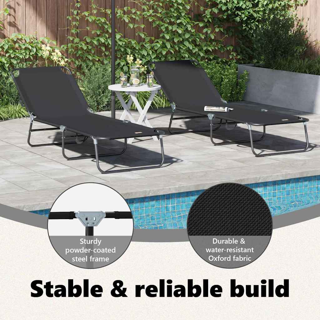 Foldestol 2 pcs Sort 188 x 57 x 86,5 cm Polyester