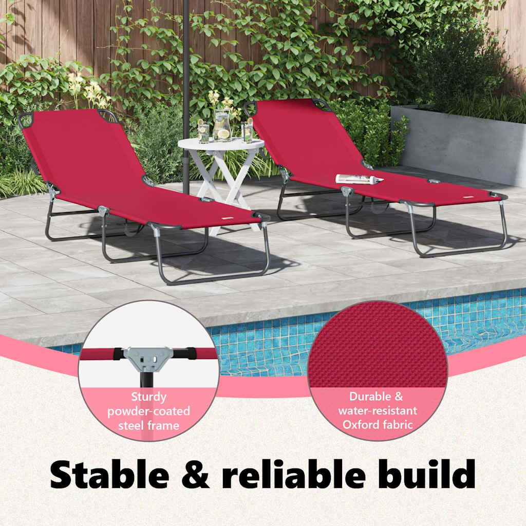 Foldestol 2 pcs Rød 188 x 57 x 86,5 cm Polyester