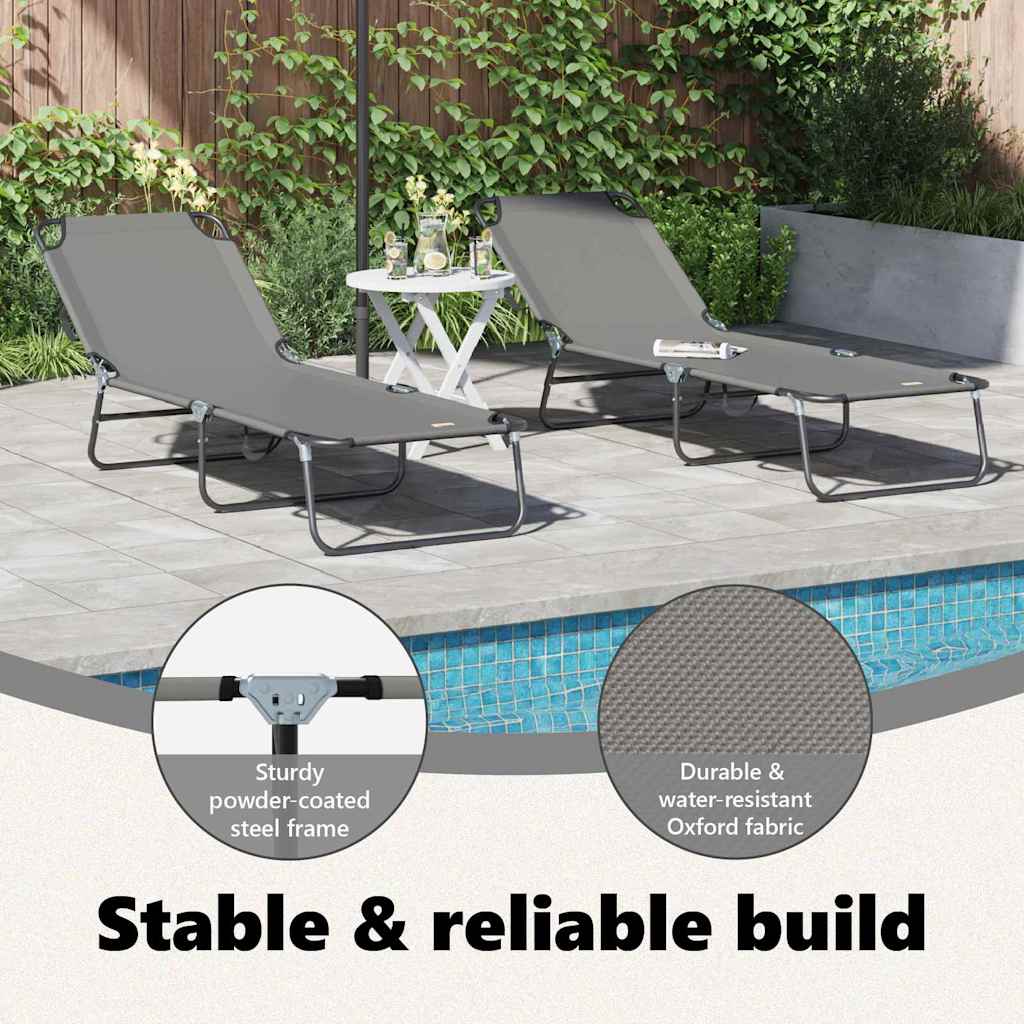 Foldestol 2 pcs Grå 188 x 57 x 86,5 cm Polyester