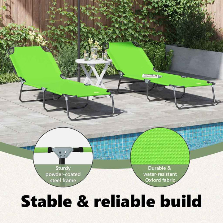 Foldestol 2 pcs Grøn 188 x 57 x 86,5 cm Polyester