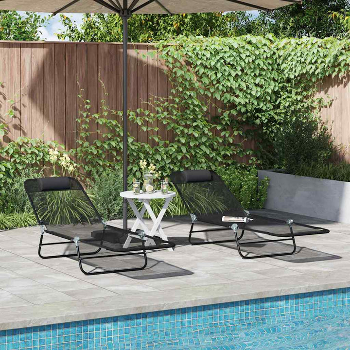 Foldestol 2 pcs Sort 182 x 55 x 85,5 cm Textilene