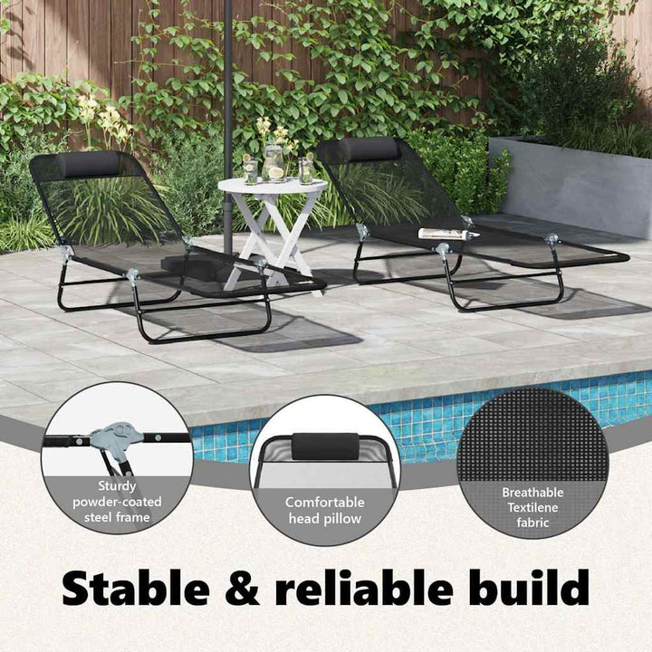 Foldestol 2 pcs Sort 182 x 55 x 85,5 cm Textilene