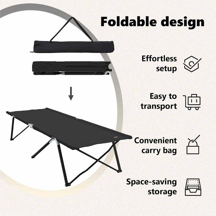 Foldende Camping Seng Sort 206 x 76 x 74 cm Oxford og Stål