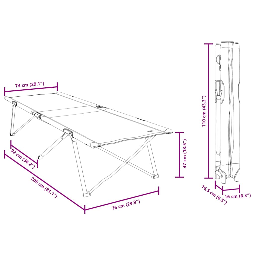 Foldende Camping Seng Blad Skov 206 x 76 x 74 cm Oxford og Stål