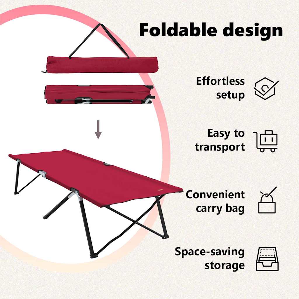 Foldende Camping Seng 2 pcs Rød 206 x 76 x 74 cm Oxford og Stål