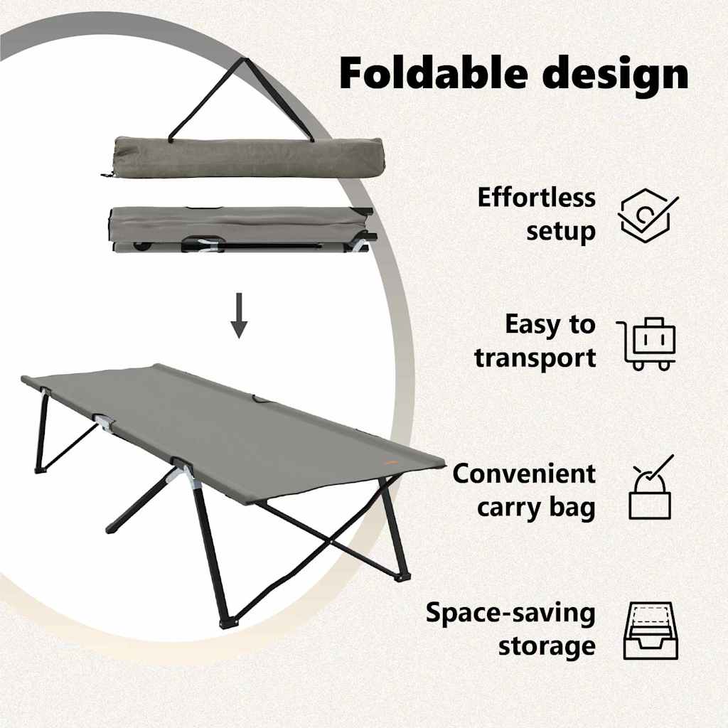 Foldende Camping Seng 2 pcs Grå 206 x 76 x 74 cm Oxford og Stål