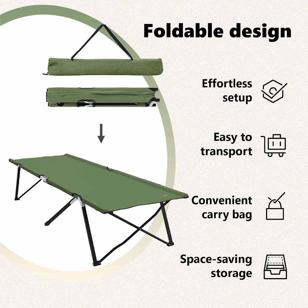 Foldende Camping Seng 2 pcs Grøn 206 x 76 x 74 cm