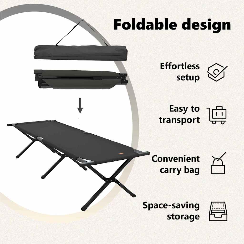 Foldende Camping Seng Sort 193 x 69 x 45 cm Oxford stof
