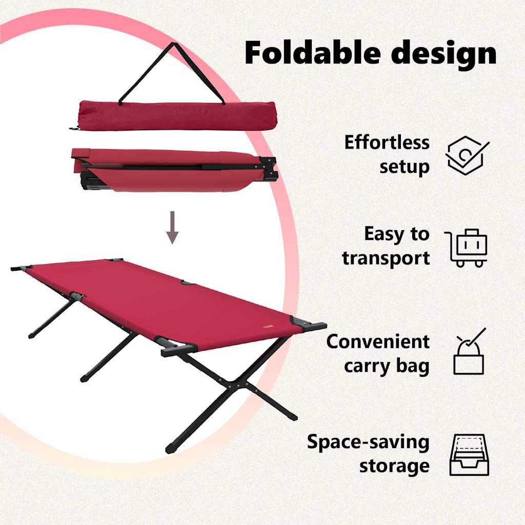 Foldende Camping Seng Rød 210 x 80 x 46 cm Oxford stof