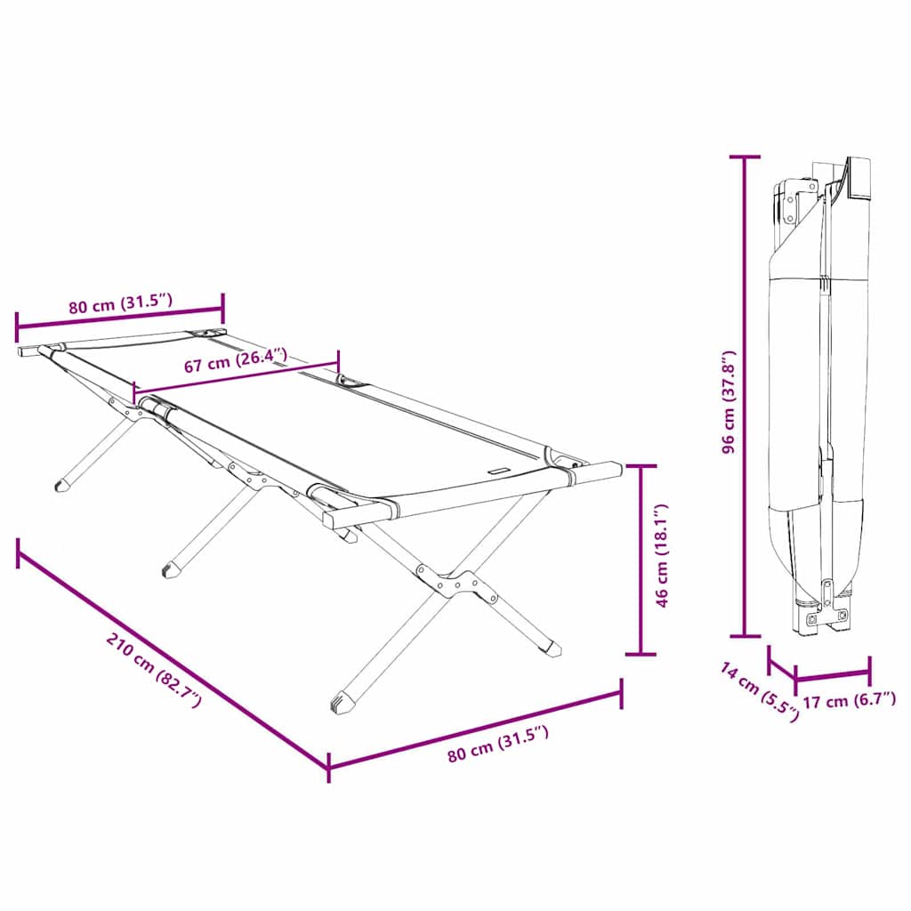 Foldende Camping Seng Grøn 210 x 80 x 46 cm Oxford stof