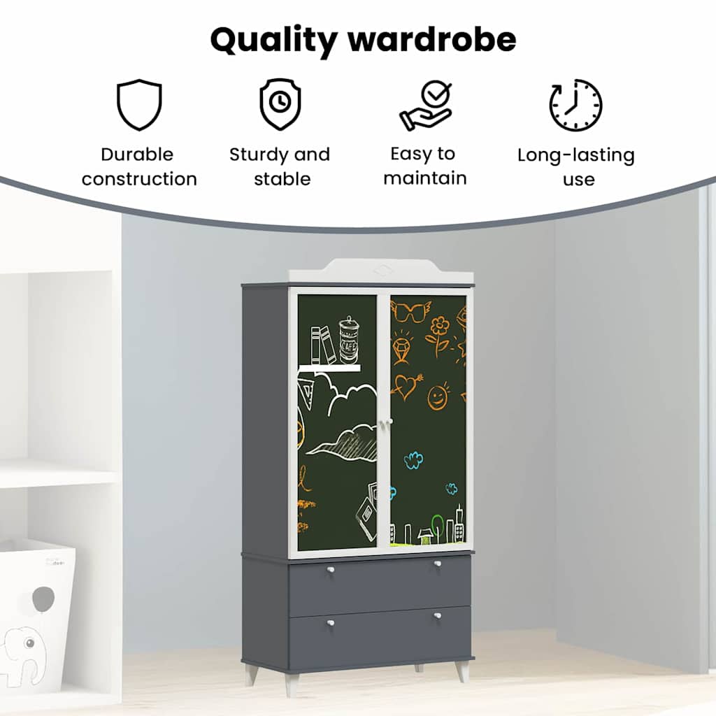 Tavle Garderobe med skuffe ROROS Grå og Hvid 90 x 45 x 180 cm