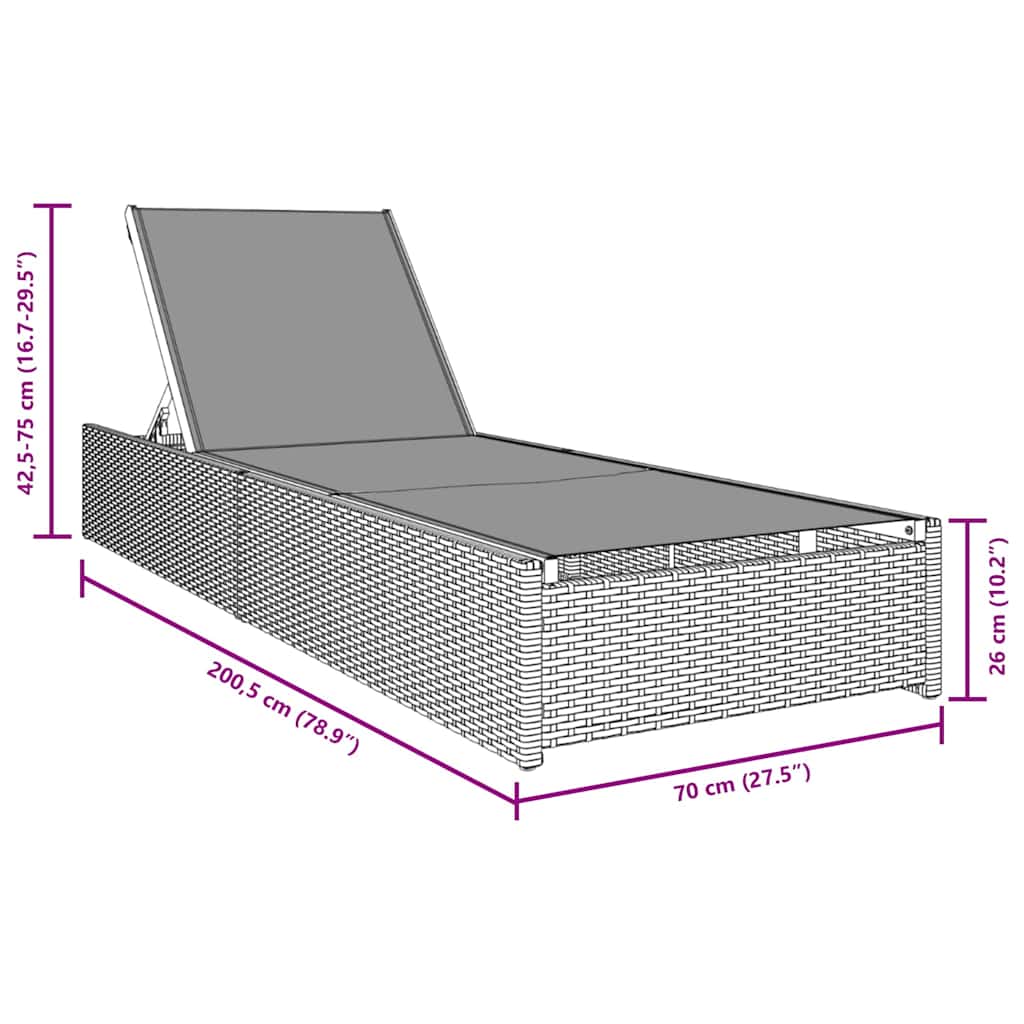 Solstol Grå 200.5 x 70 x 75 cm polyrattan