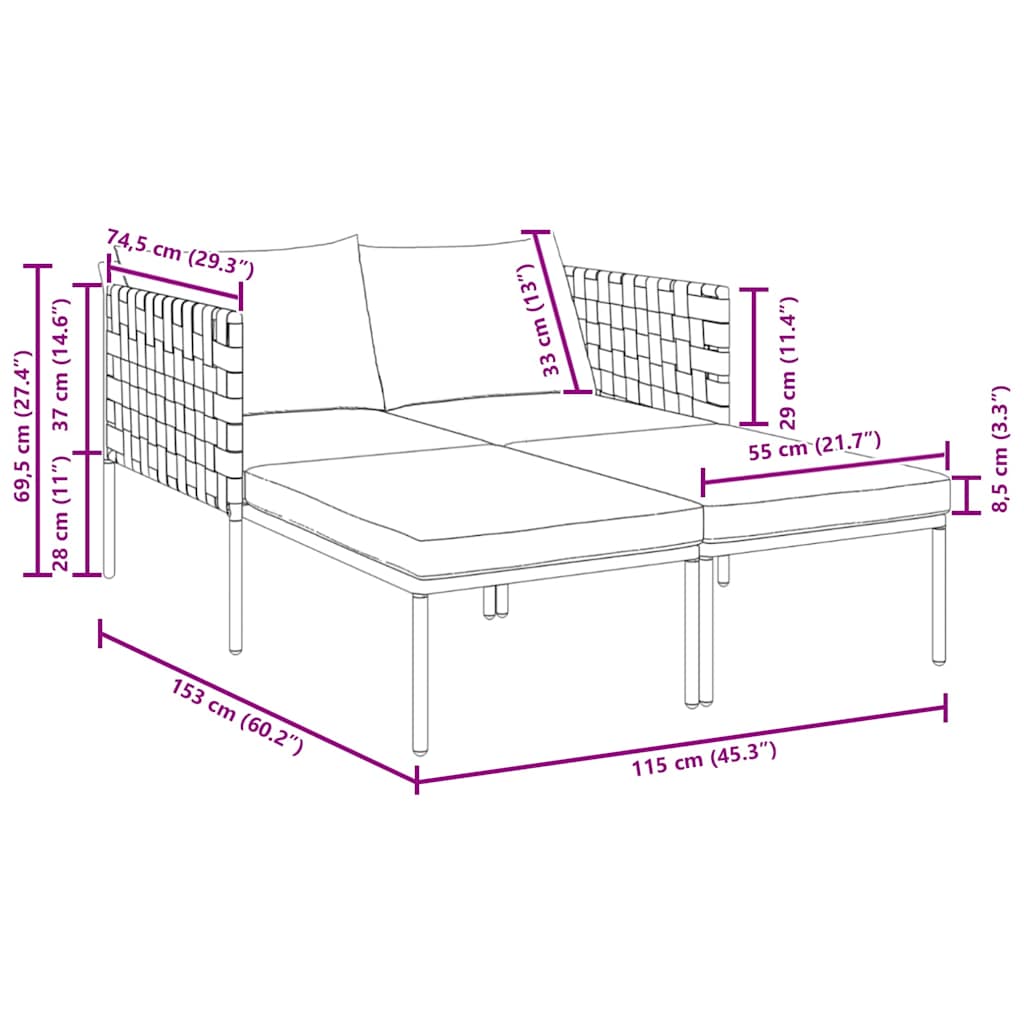 Solseng Antracit 153 x 115 x 69,5 cm Pulverlakeret stål