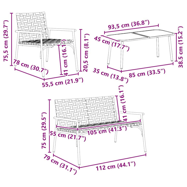 Have Spisebordssæt 4 stk. Brun polyrattan