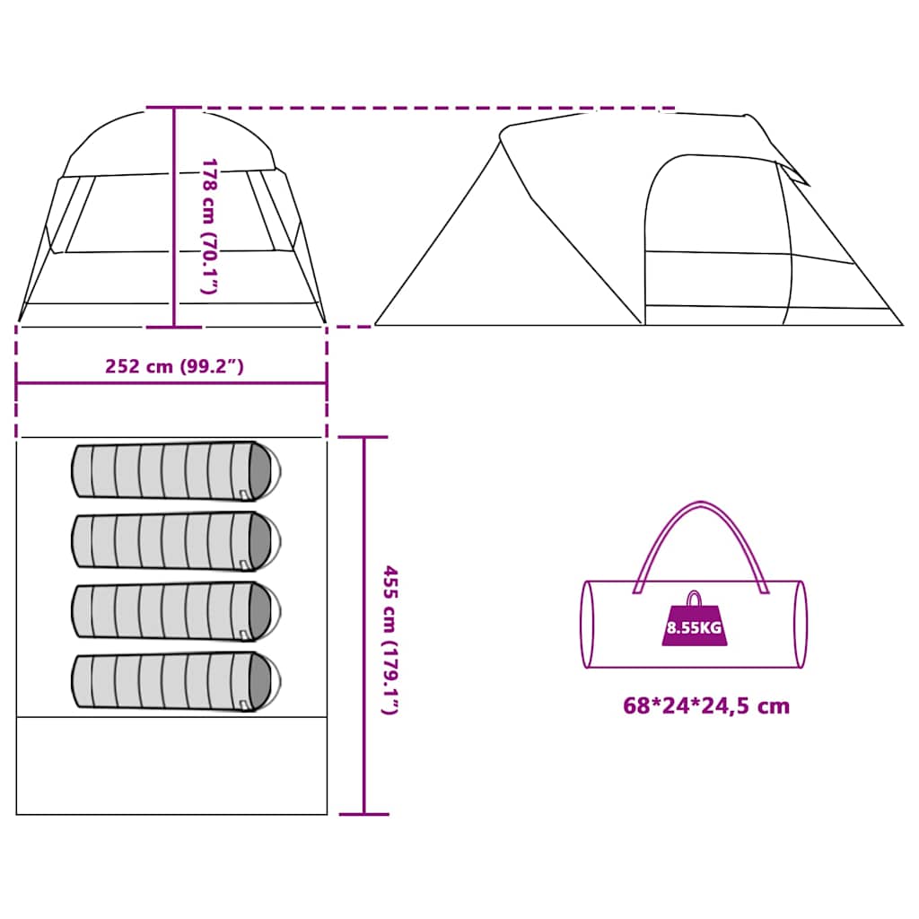Dome telt til 4 personer med tag Blå 455 x 252 x 178 cm