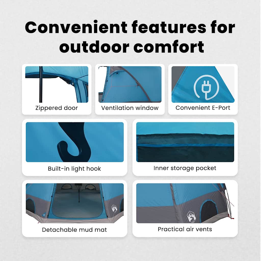 Cabin tent til 12 personer Blå og grå 500 x 500 x 294 cm