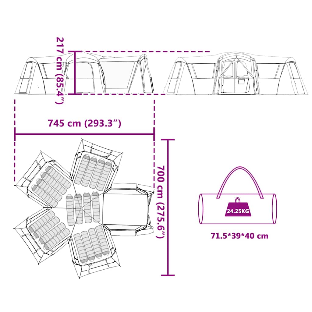Familietelt til 20 personer Grøn og Hvid 745 x 700 x 217 cm