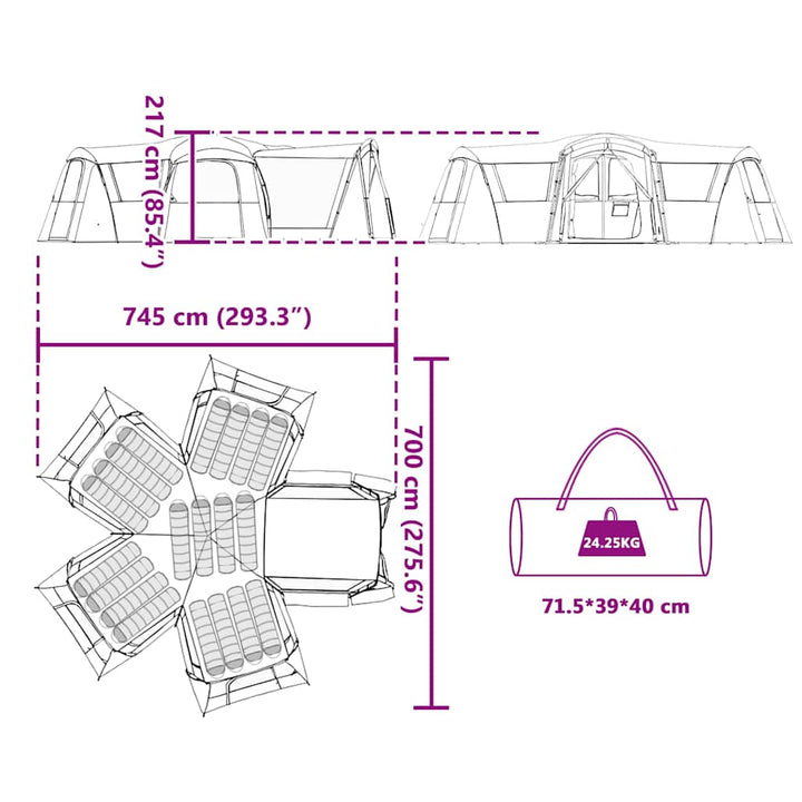 Familietelt til 20 personer Grøn og Hvid 745 x 700 x 217 cm