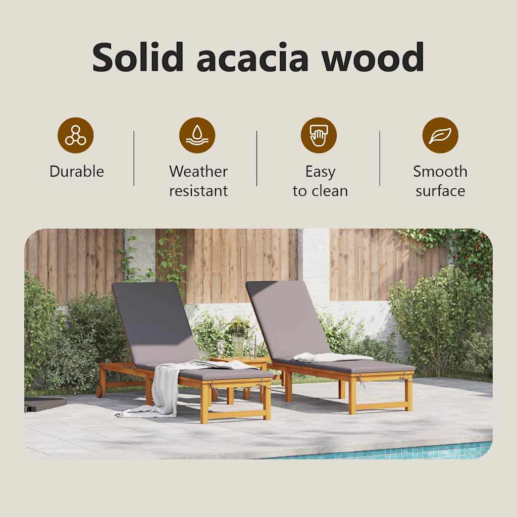 Solstol 2 pcs Brun 202 x 53 x 89 cm Massivt Akacietræ