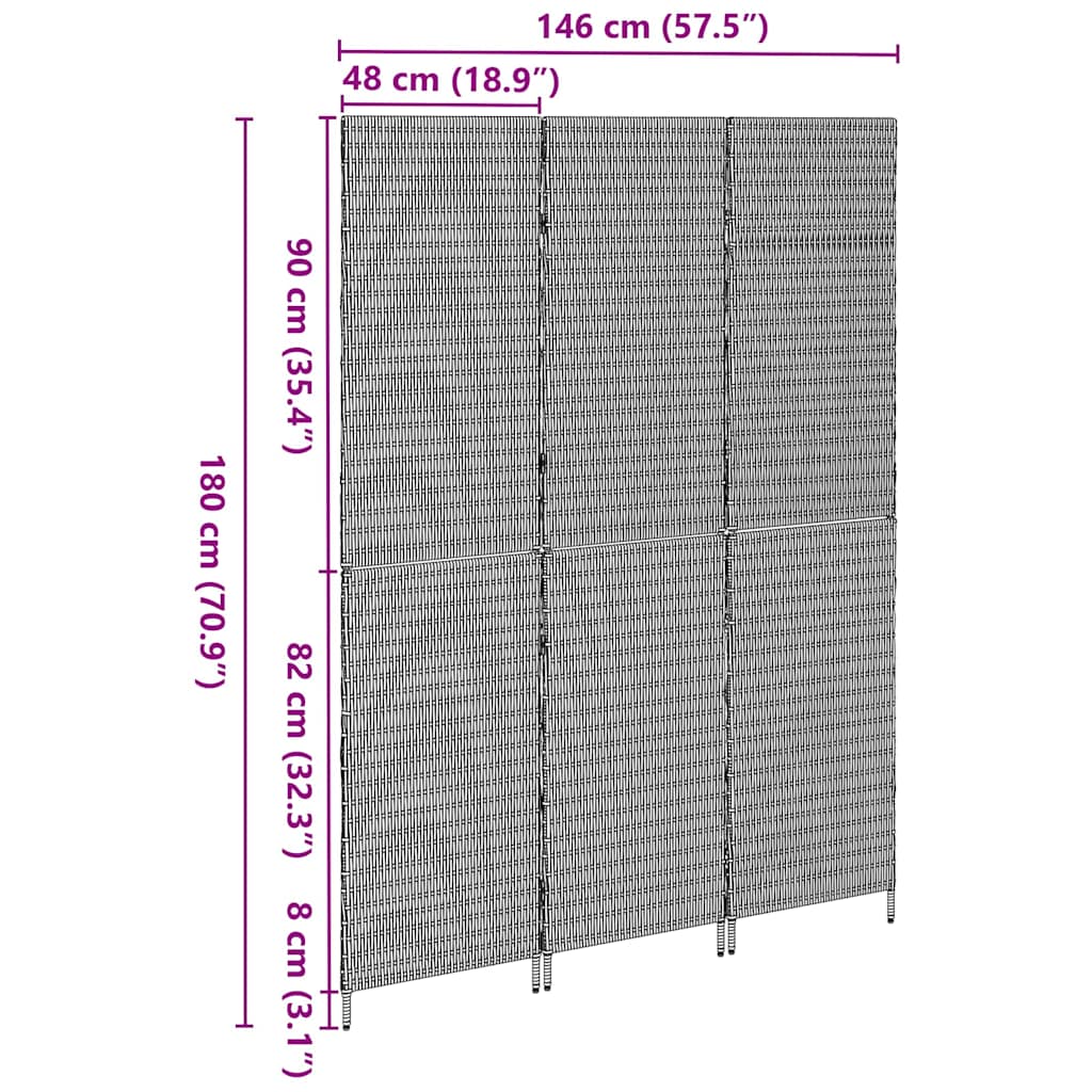 Rumdeler Sort 146 x 180 cm polyrattan