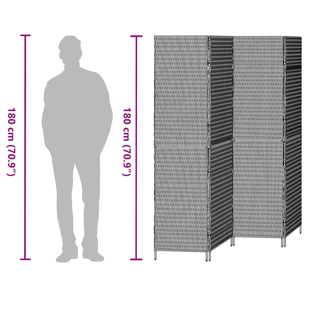 Rumdeler Sort 195 x 180 cm polyrattan