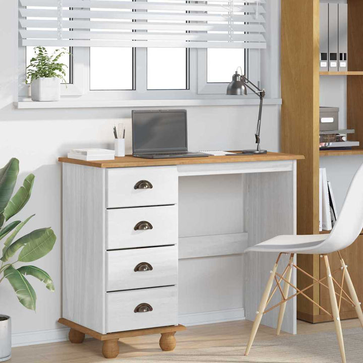 Skrivebord ASKIM Hvid 95 x 40 x 75 cm Massiv fyrretræ