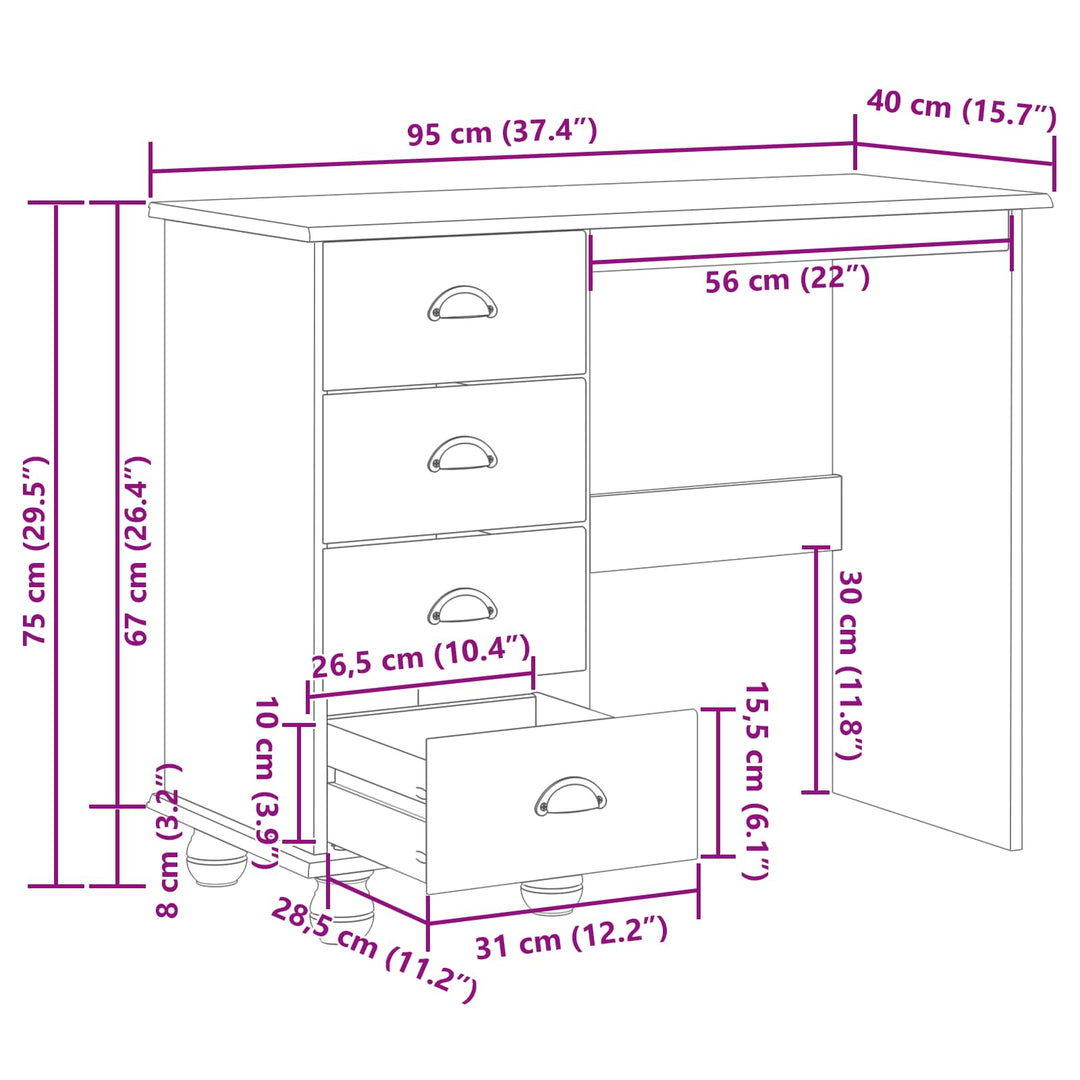 Skrivebord ASKIM Hvid 95 x 40 x 75 cm Massiv fyrretræ