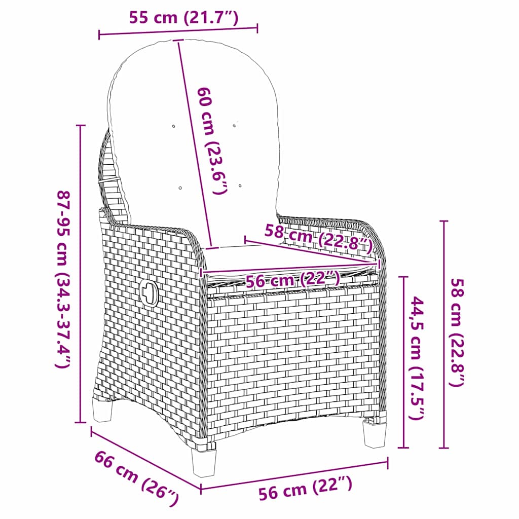 Liggestol med pude Sort 56 x 66 x 95 cm polyrattan