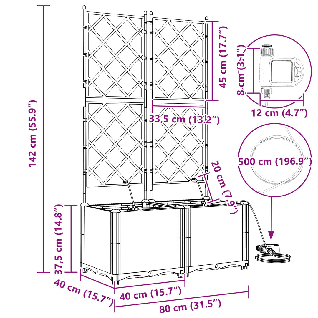 Have Blomsterkrukke 2 pcs Grå 80 x 40 x 142 cm Plastik