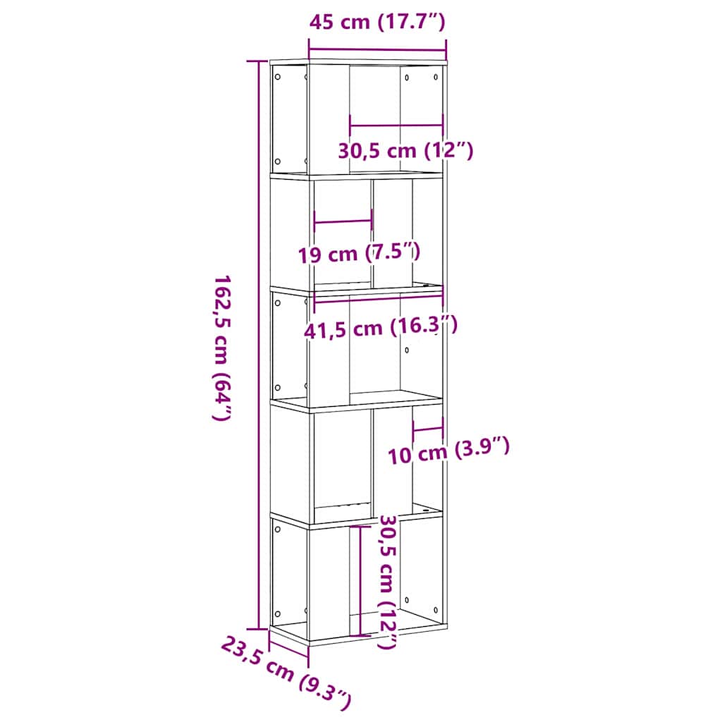 Bogreol Sort eg 45 x 23,5 x 162,5 cm