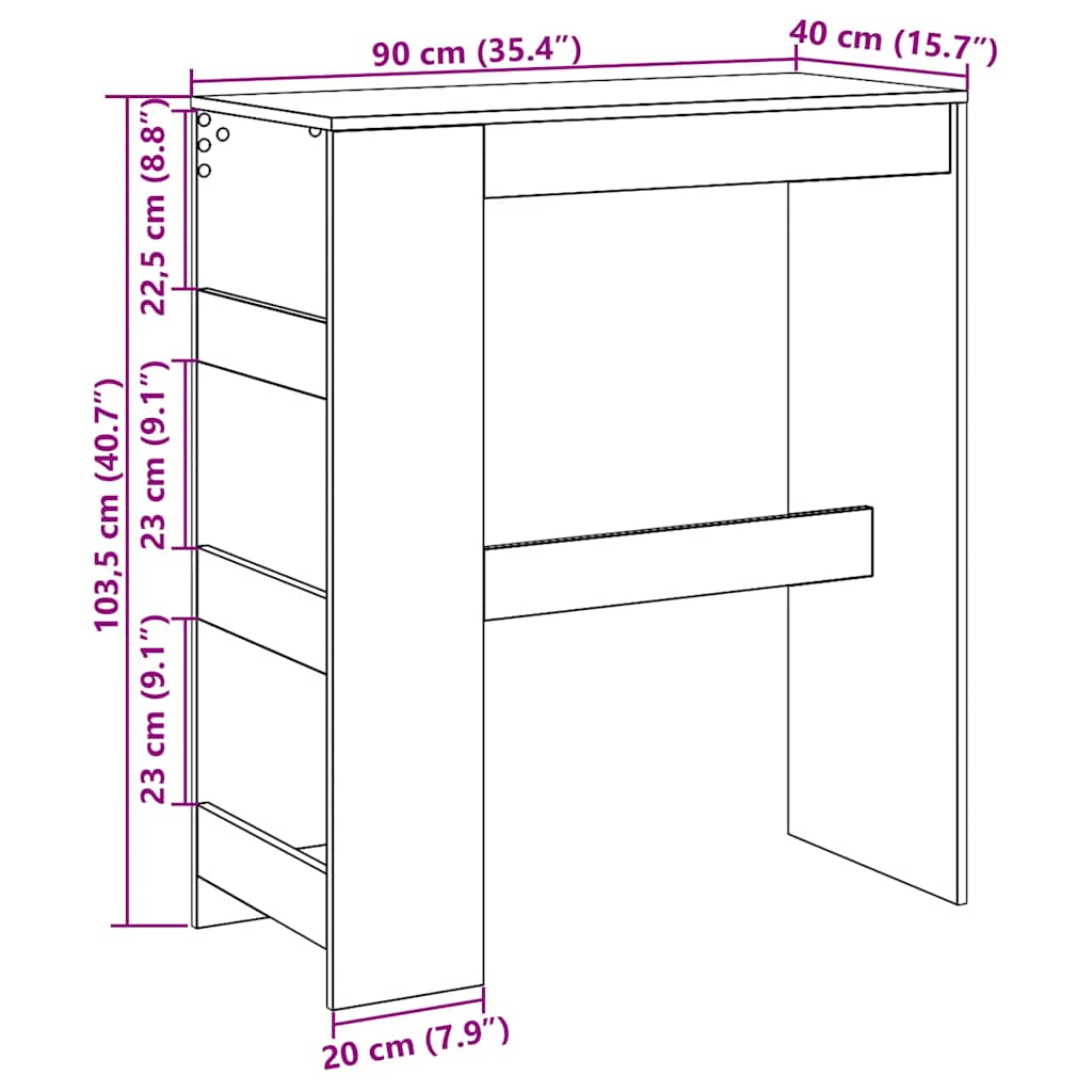 barbord m. stativer 90x40x103,5 cm konstrueret træ sort egetræ