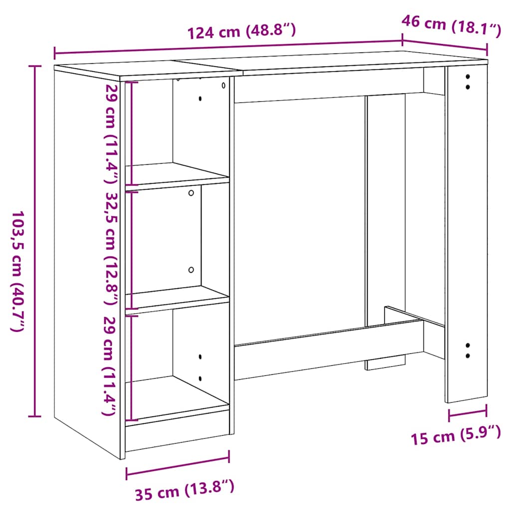 Barbord 124 x 46 x 103.5 cm Konstrueret træ Sort eg Rektangulær