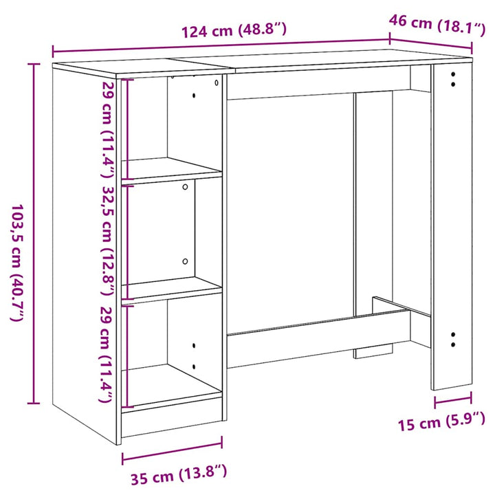 Barbord 124 x 46 x 103.5 cm Konstrueret træ Sort eg Rektangulær