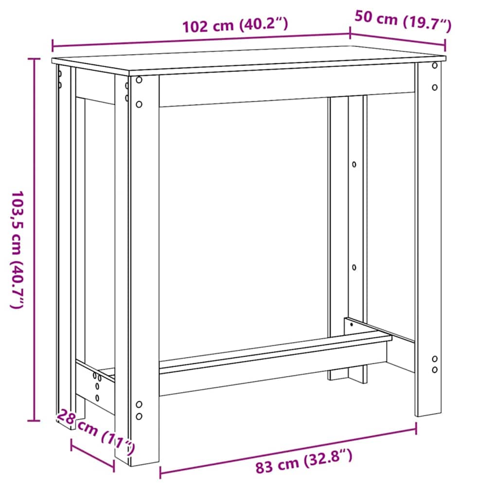 Barbord 102 x 50 x 103.5 cm Konstrueret træ Sort eg Rektangulær