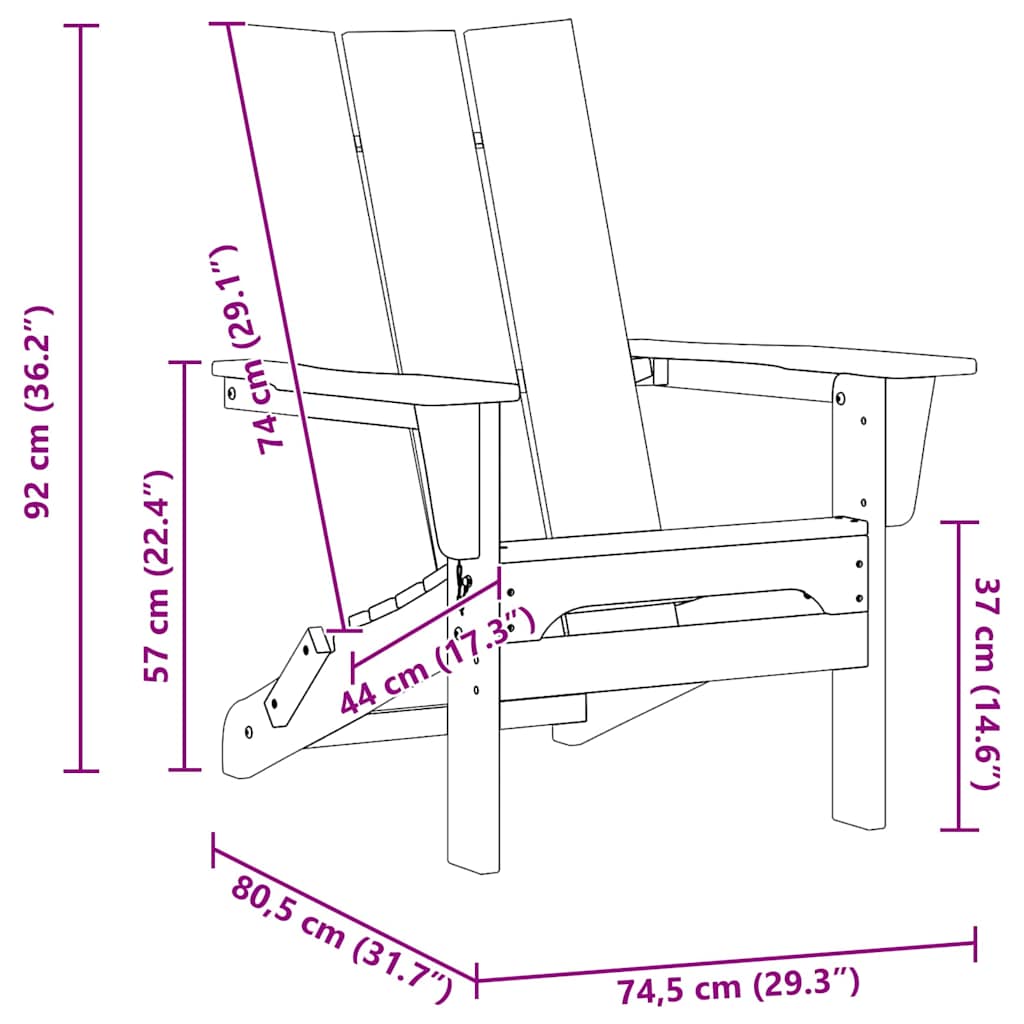 Foldbar Adirondack Stol Mørkeblå 80,5 x 74,5 x 92 cm HDPE