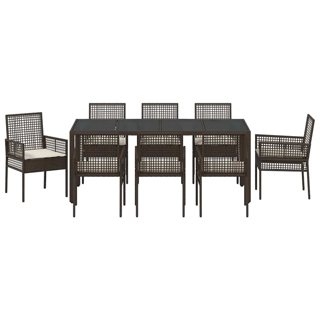 Have Spisebordssæt 9 pcs Brun polyrattan