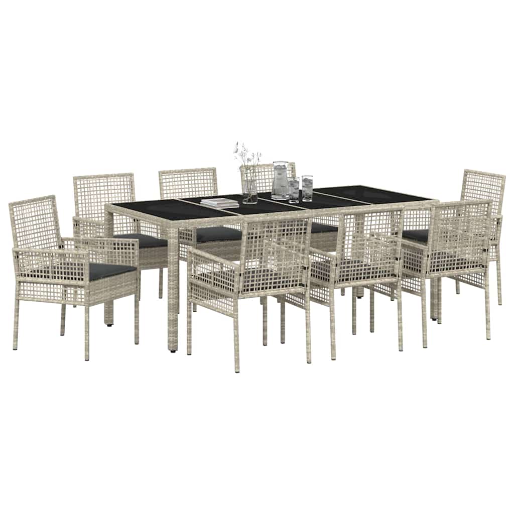 Have Spisebordssæt 9 pcs Lysegrå polyrattan
