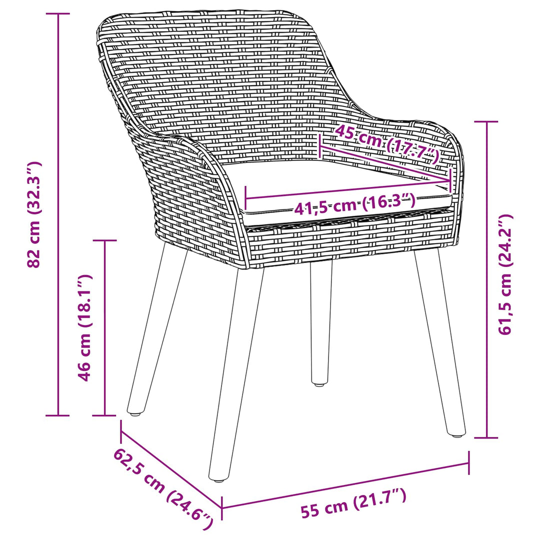 Have Stol med pude 2 pcs Sort 62,5 x 55 x 82 cm polyrattan