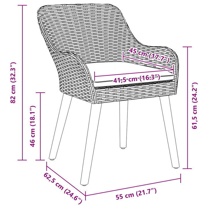 Have Stol med pude 2 pcs Lysegrå 62,5 x 55 x 82 cm polyrattan