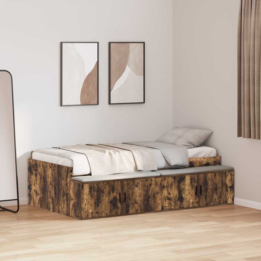 Sengestel med skuffe Røget eg 90 x 200 cm Konstrueret træ