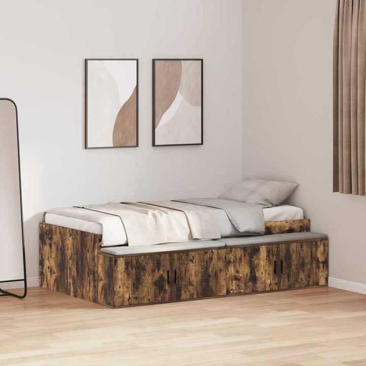 Sengestel med skuffe Røget eg 90 x 200 cm Konstrueret træ