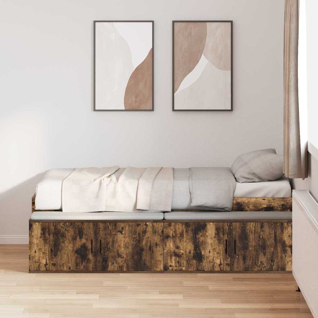 Sengestel med skuffe Røget eg 90 x 200 cm Konstrueret træ